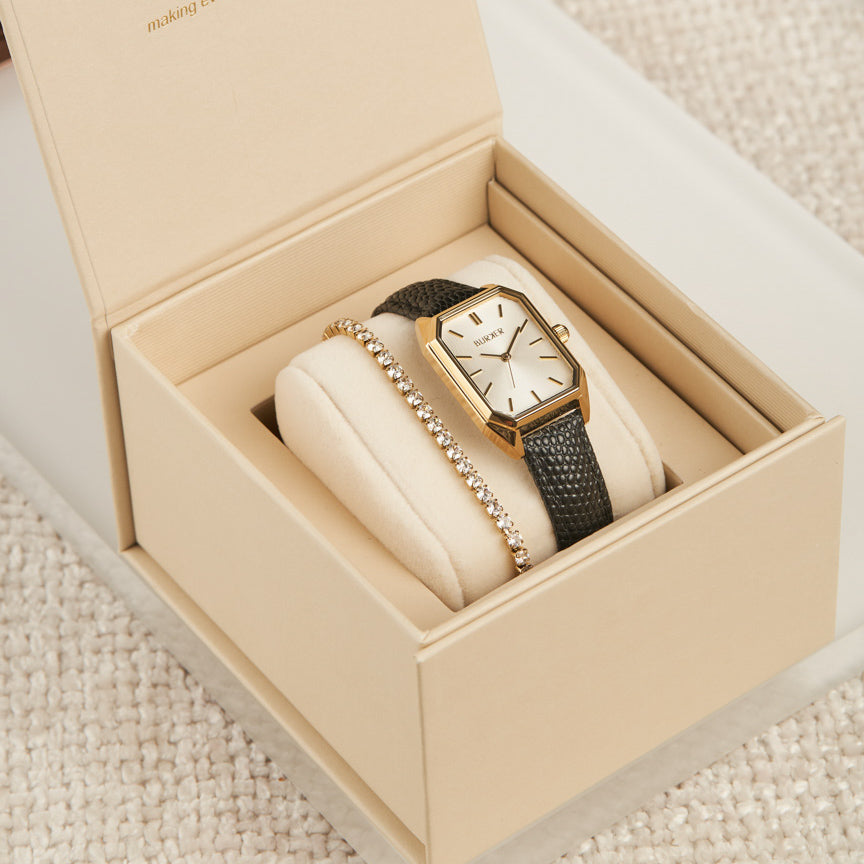 Isabell Gold Black Leather