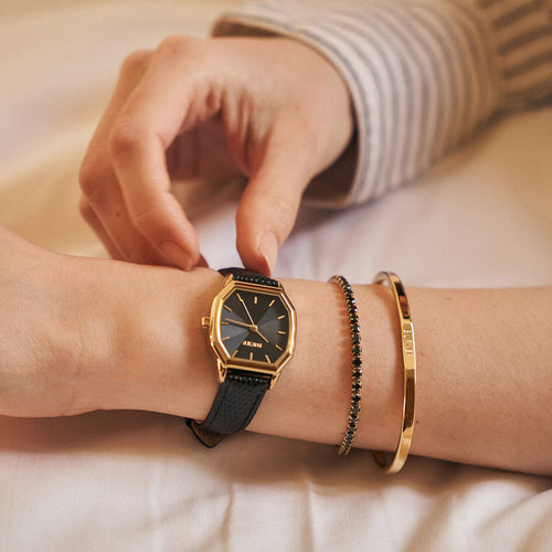 Julia Gold Black / Black Leather