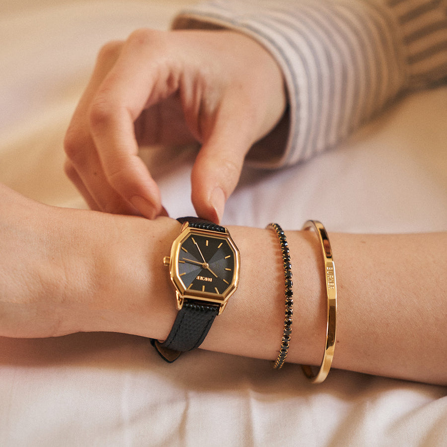 Julia Gold Black / Black Leather