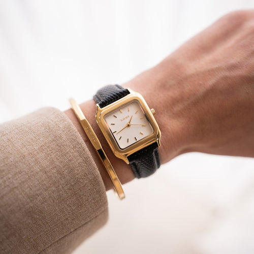 Macy Gold Black Leather