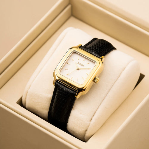 Macy Gold Black Leather
