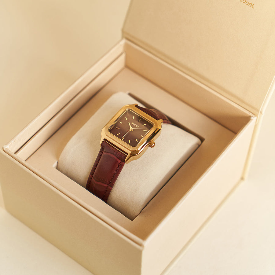 Macy Gold Burgundy Leather