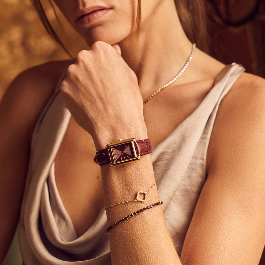 Olivia Gold Burgundy Leather