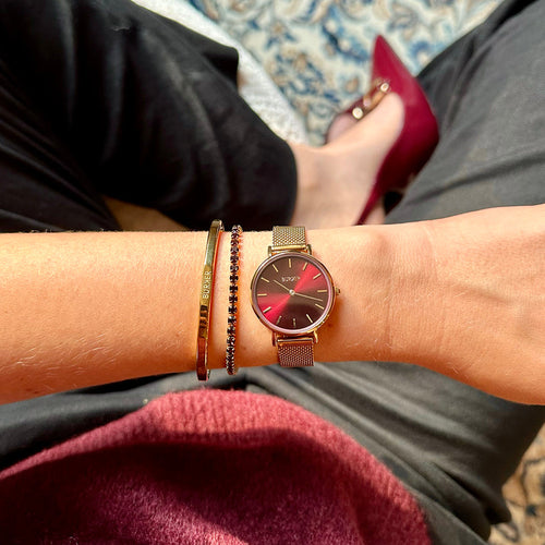 Ruby Petite Gold Burgundy Mesh